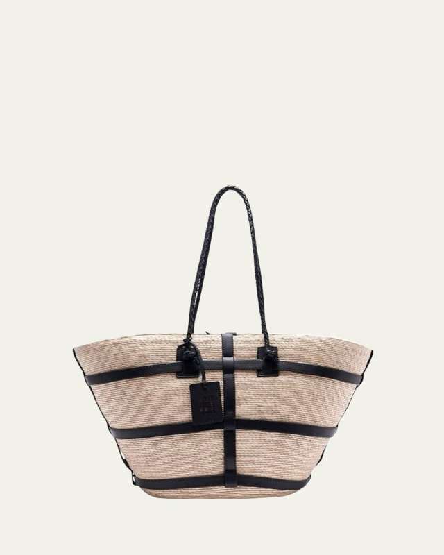 Watermill Large Straw & Leather Tote Bag